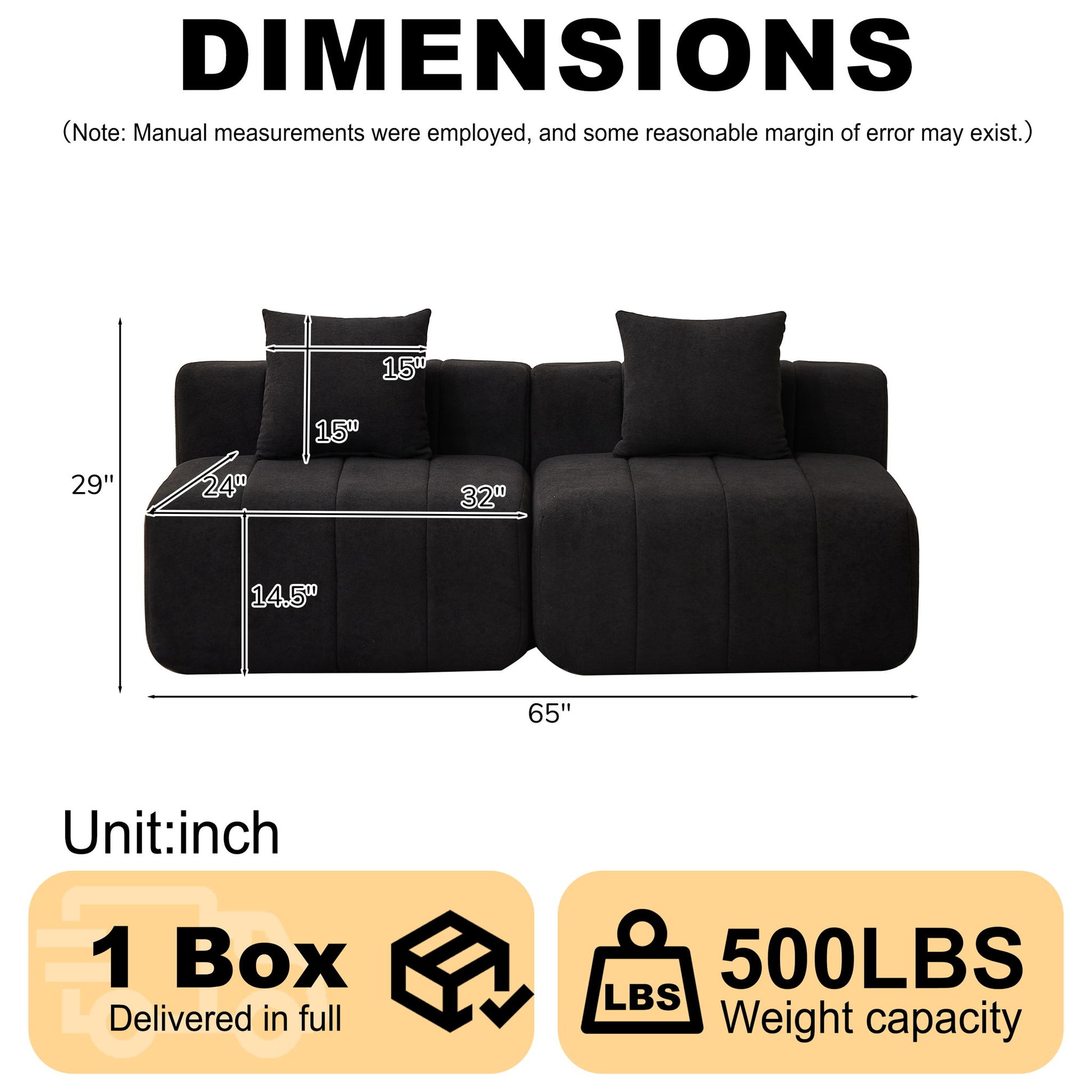 Modular Sectional Sofa With 2 Pillows, Symmetrical Design Home Essentials