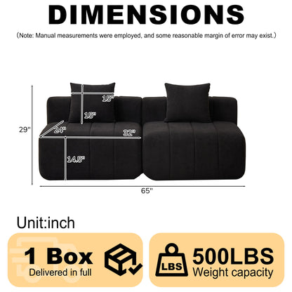 Modular Sectional Sofa With 2 Pillows, Symmetrical Design Home Essentials
