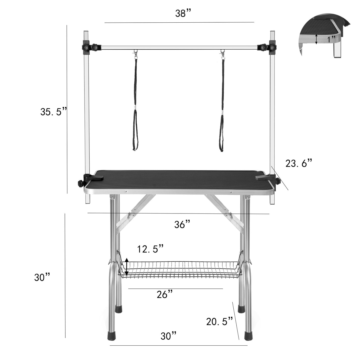 Professional Dog Pet Grooming Table Adjustable Heavy Duty Portable With Arm & Noose & Mesh Tray - Black Daily Nest