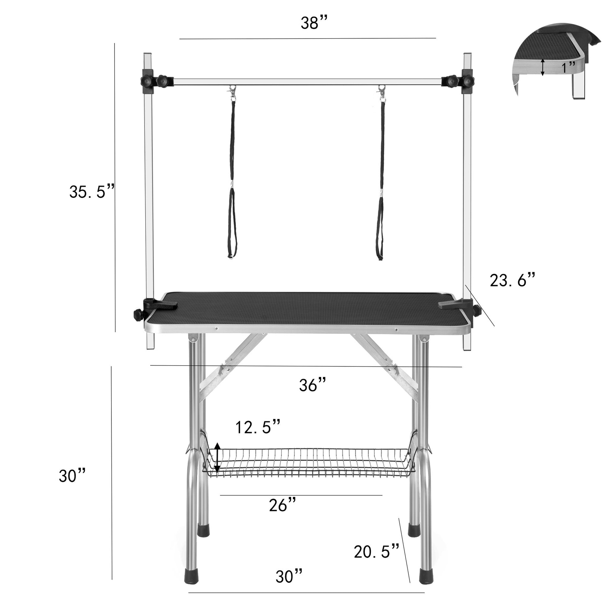 Professional Dog Pet Grooming Table Adjustable Heavy Duty Portable With Arm & Noose & Mesh Tray - Black Daily Nest