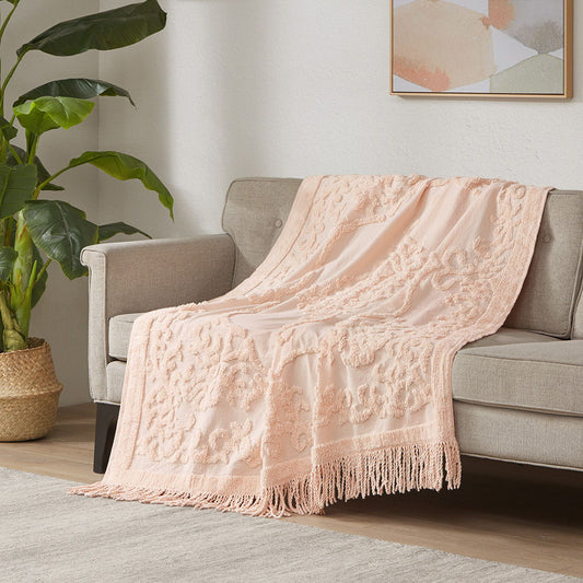 Chloe - Throw With Fringe Tassel - Blush Madison Park