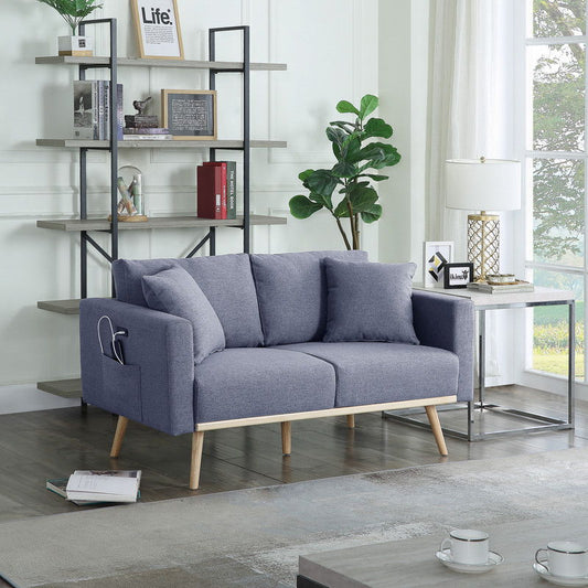 Easton - Linen Fabric Loveseat With USB Charging Ports Pockets And Pillows Lilola Home