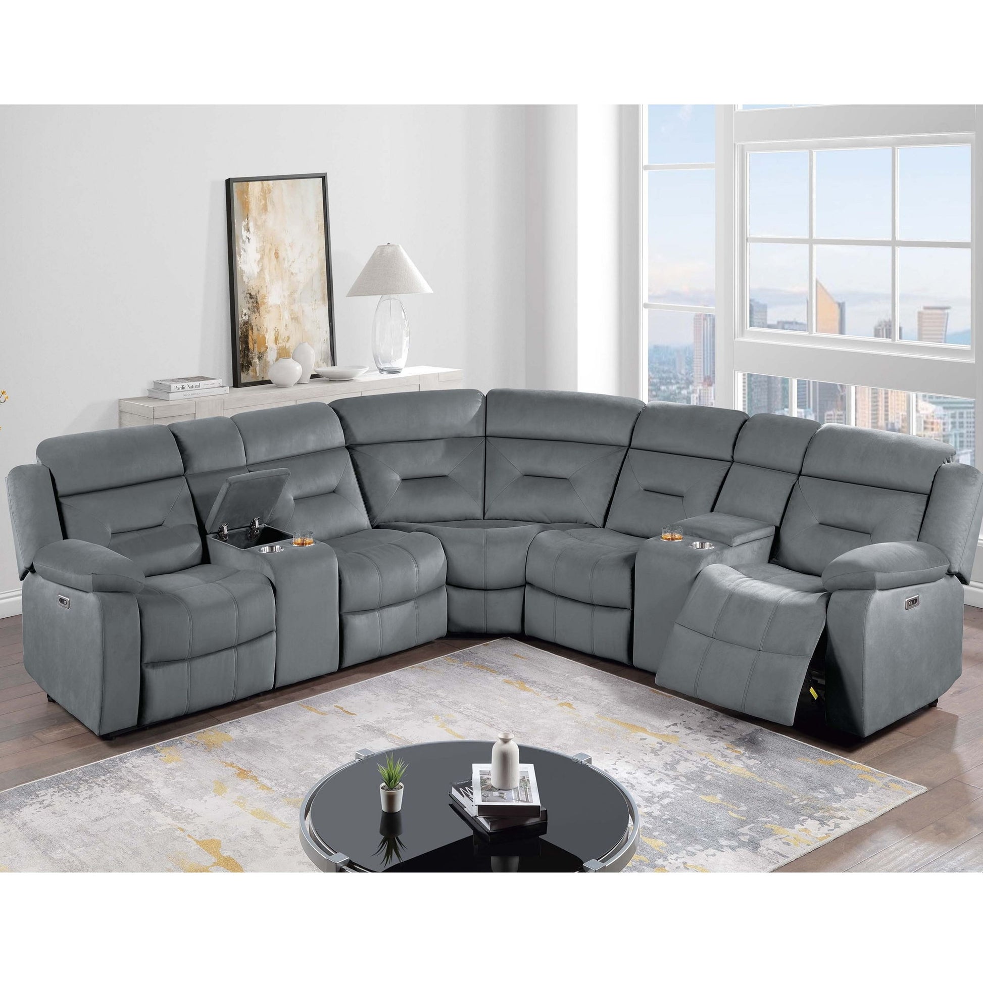 Power Reclining Sectional Set With Console Cup Holders Home Essentials