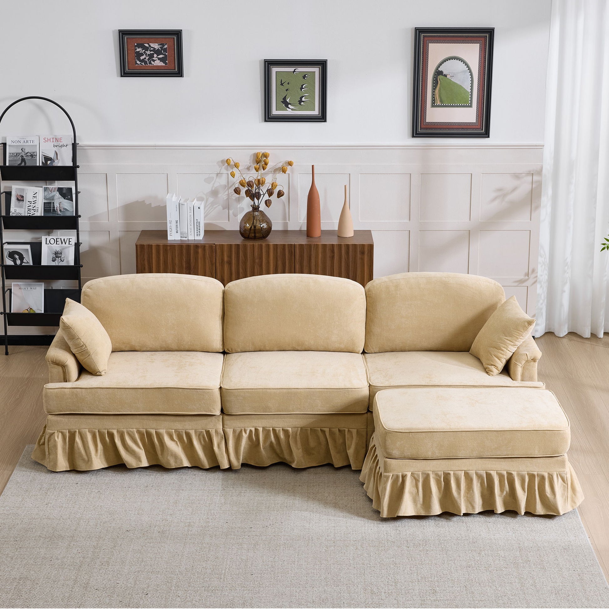 Cloud Sofa With Removable Ruffled Skirt With Ottoman And Flared Arms Home Essentials