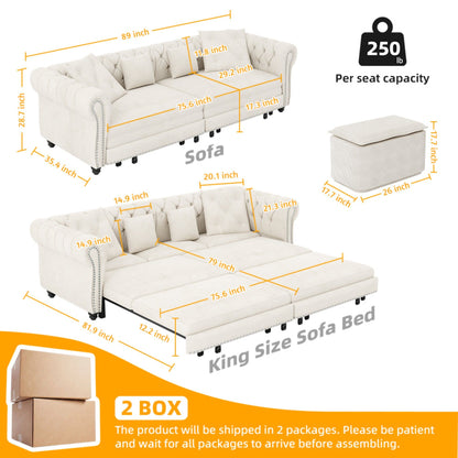3 In 1 Pull Out Convertible Sleeper Sofa Bed, King Size, Chaise Lounge Home Essentials