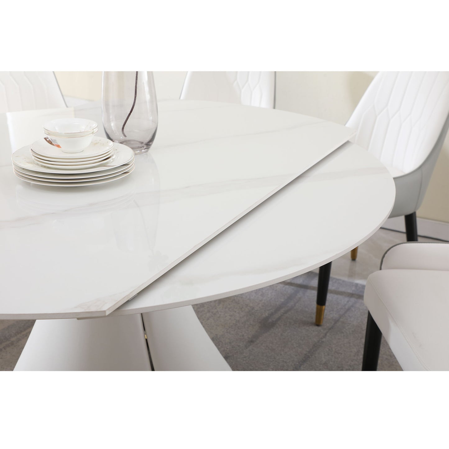 Fashion Modern Sintered Stone Dining Table With Multi Functional Retractable Design - White Home Essentials