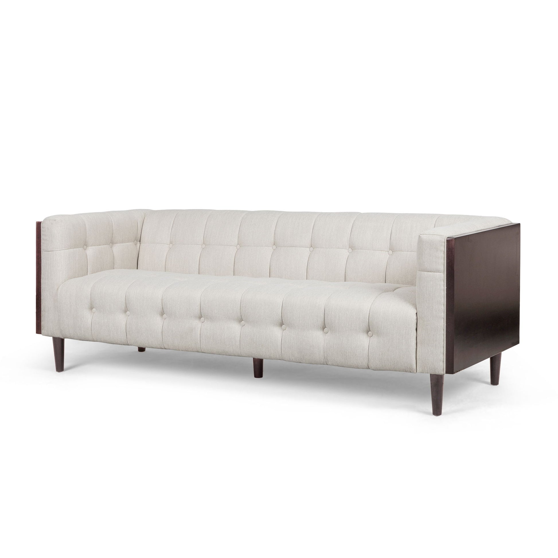 Contemporary Mid-Century Charm 3 Seater Sofa With Button Tufted Waffle Stitching Noble House