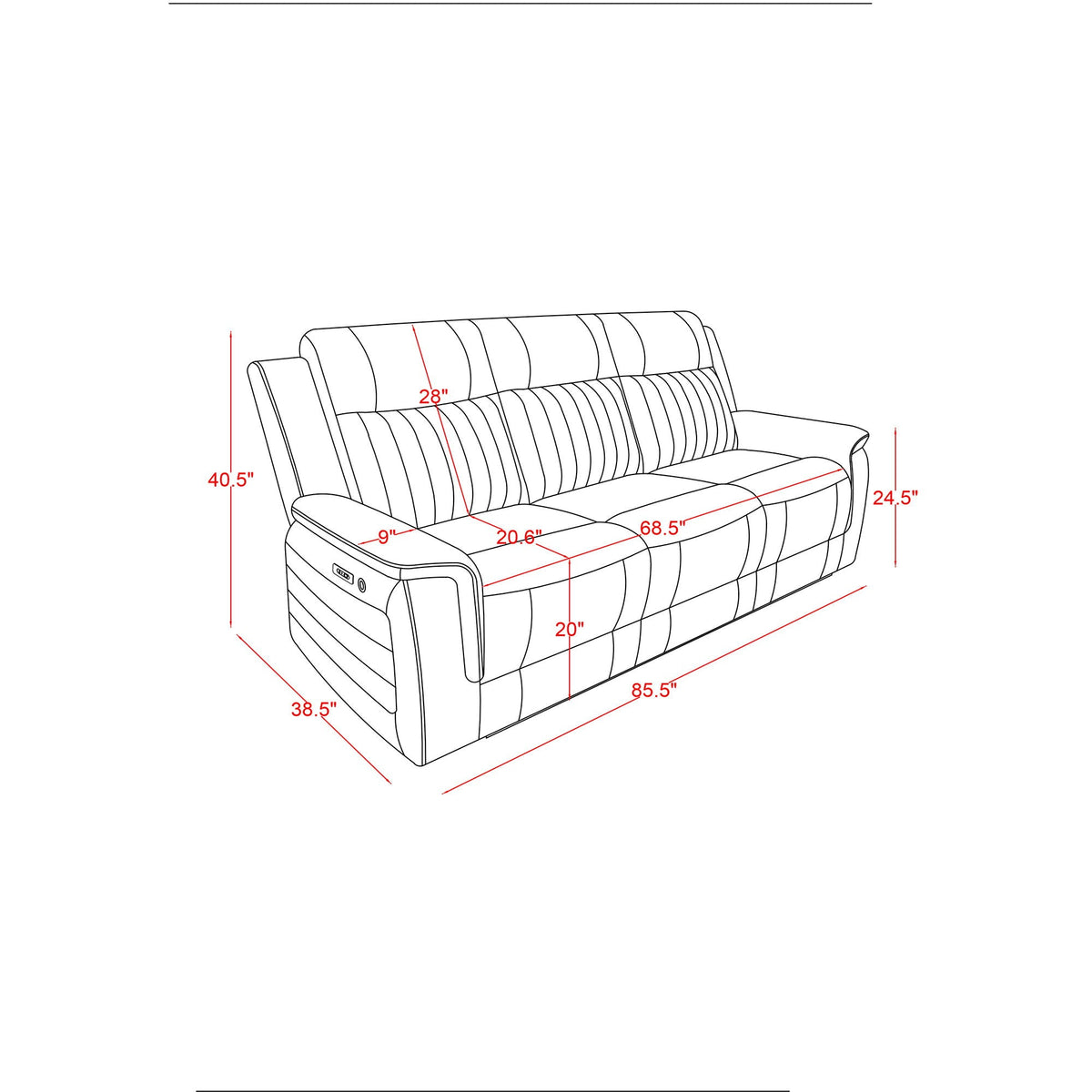 Ian - Power Reclining Sofa With LED & Global Surround System - Charcoal Global Furniture USA
