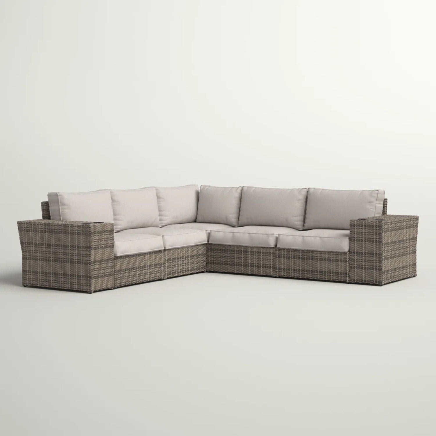 Wide Outdoor Wicker Patio Sectional With Cushions & Reversible Design - Gray LSI Patio Furniture