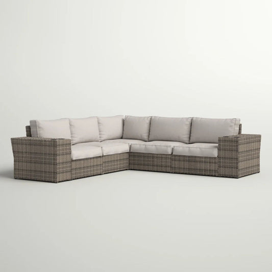 Wide Outdoor Wicker Patio Sectional With Cushions & Reversible Design - Gray LSI Patio Furniture