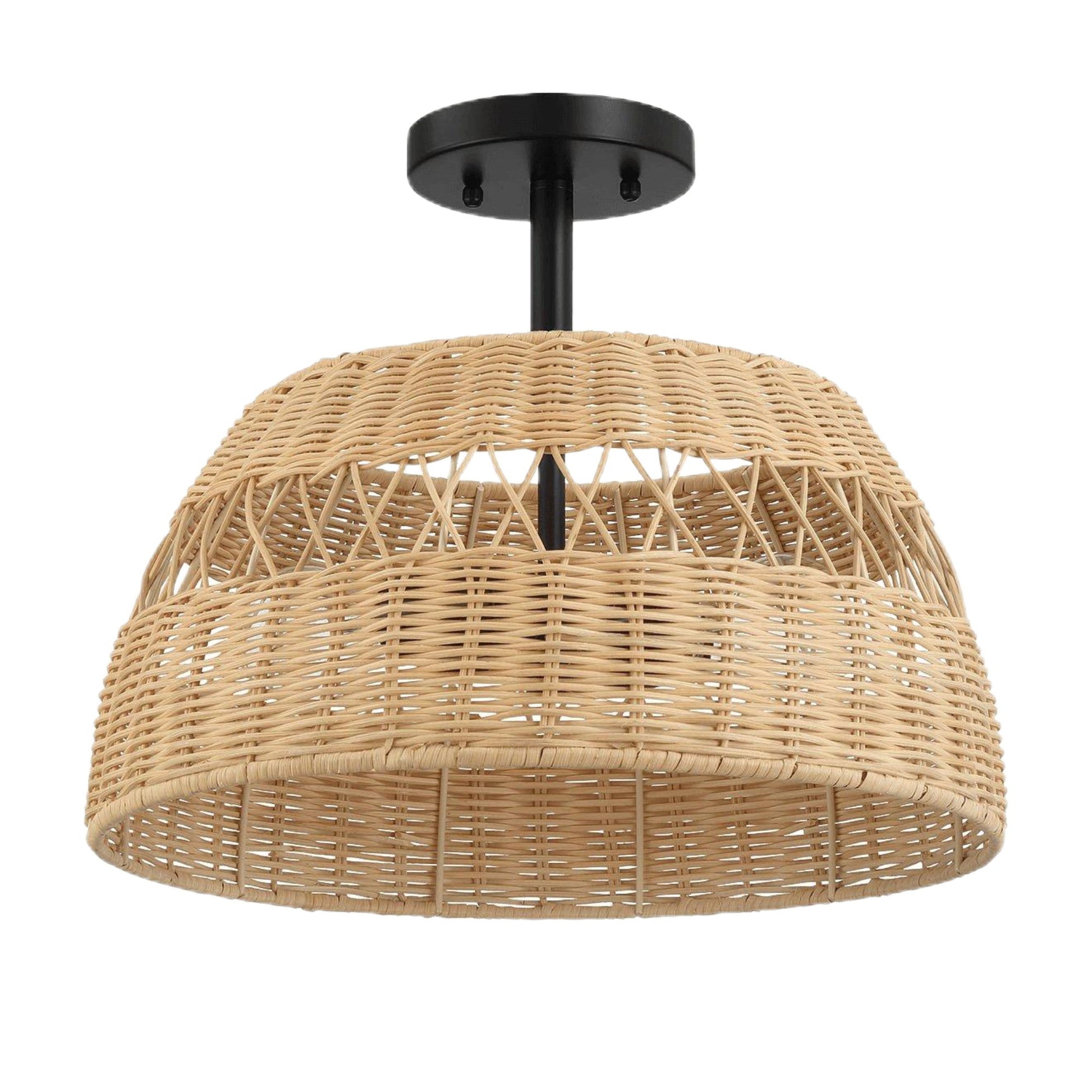 Twinkle - Double Lights Semi Flush With Shade - Black / Rattan Ashcroft Furniture