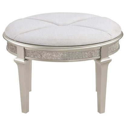 Evangeline - Upholstered Oval Vanity Stool Silver And Ivory - Silver Oak Coaster Fine Furniture