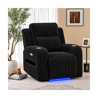Power Recliner With Cup Holders And Ambient LED Lighting - Black Home Essentials