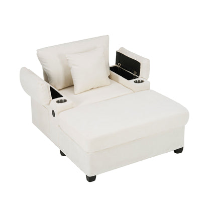 Chenille Fabric Sofa Bed With Cupholders And USB Charging Ports Chair For Living Room Home Essentials