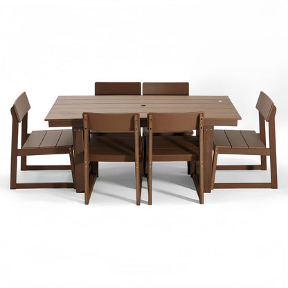7 Piece Outdoor Dining Set For 6, Table With Umbrella Hole & 6 Armless Chairs For Backyard - Brown Home Essentials