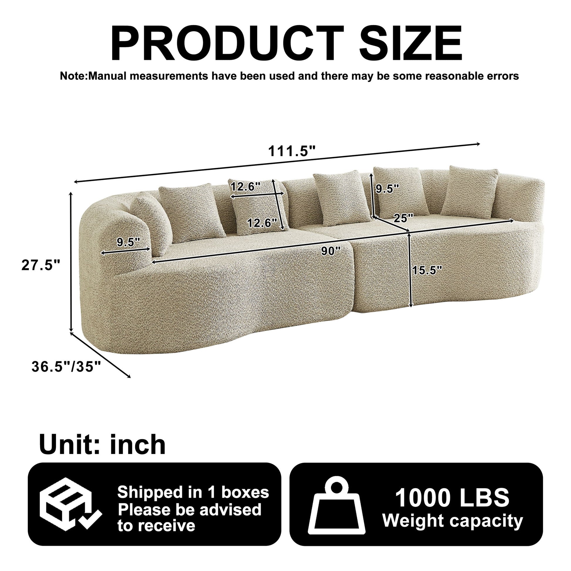 Curved Sectional Sofa With 6 Pillows Home Essentials