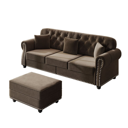 Upholstered 3 Seater Sofa Set With Ottoman Home Essentials