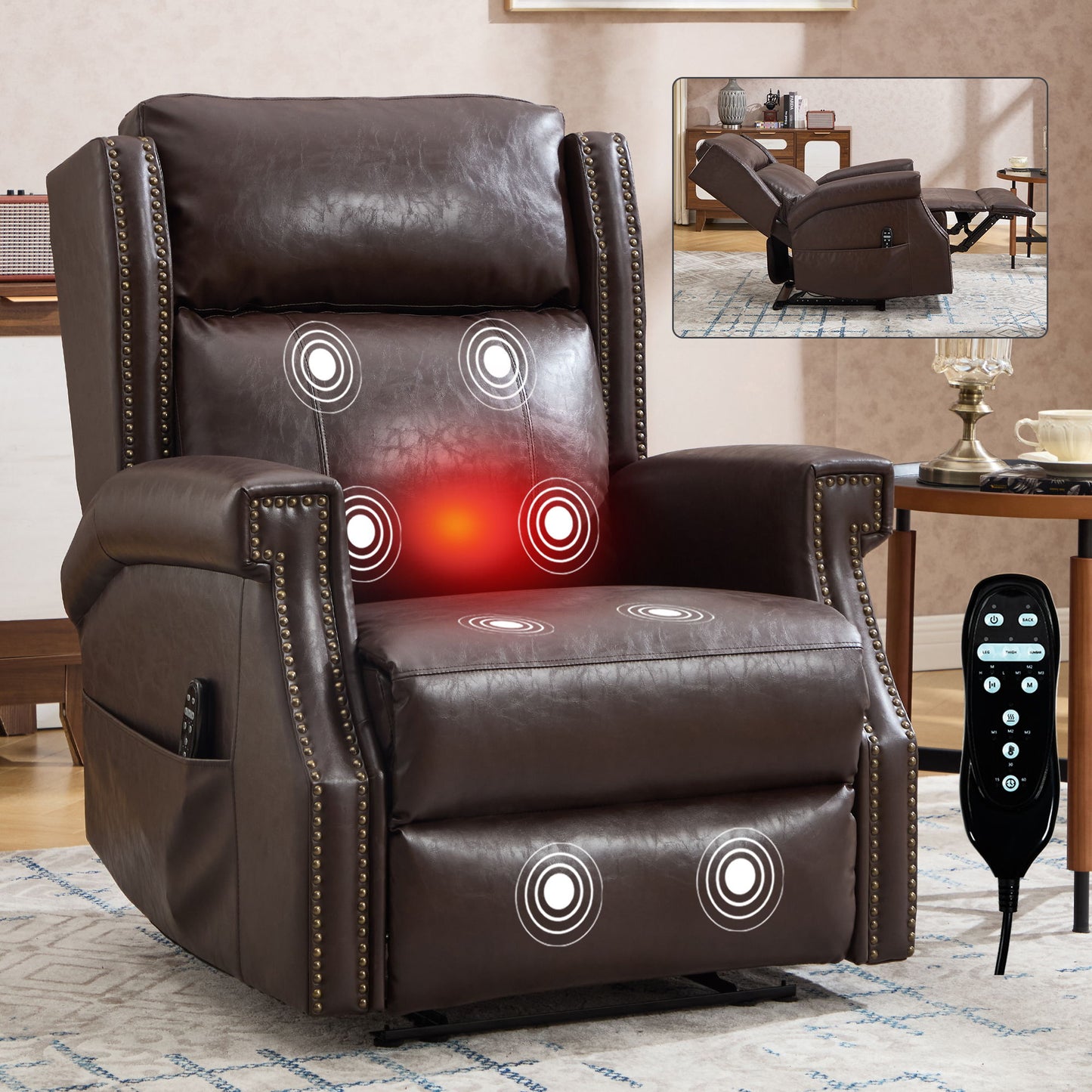 Manual Recliner Chair  With Heavy Duty Motion Mechanism, 8 Vibrating Nodes And 3 Massage Modes For Living Room Home Essentials