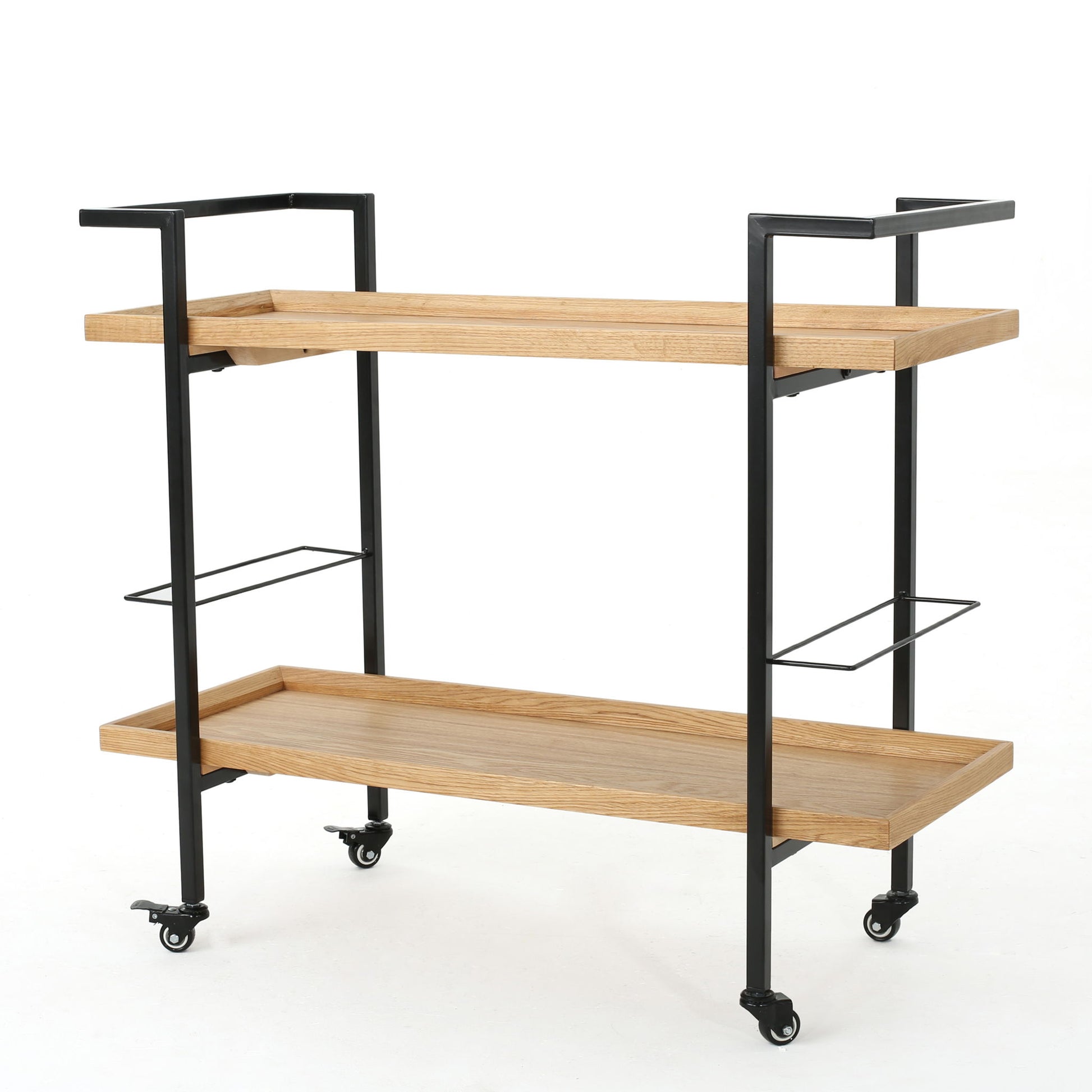 Modern Industrial Bar Cart With Shelving And Casters Noble House