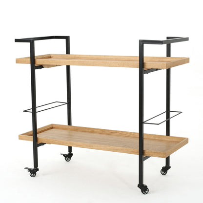 Modern Industrial Bar Cart With Shelving And Casters Noble House