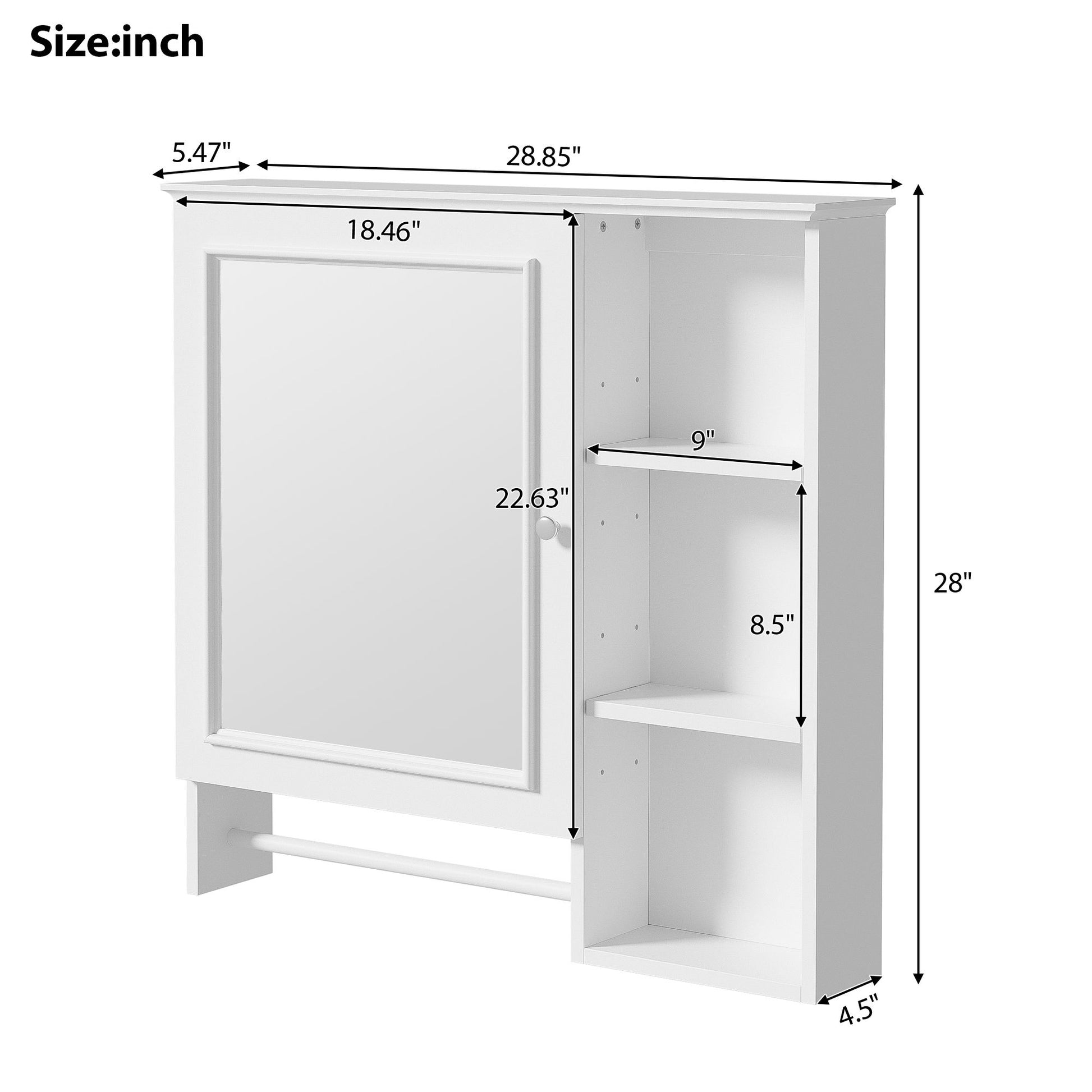 Wall Mounted Bathroom Storage Cabinet, Medicine Cabinets With Large Mirror Door, Adjustable Shelves And Three Open Storage Levels(Not Include Bathroom Vanity) Hearth and Haven