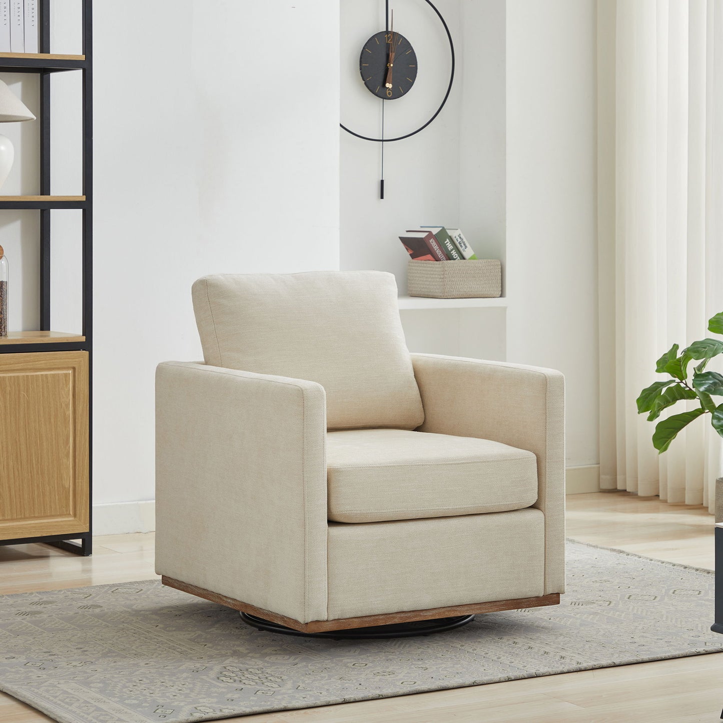 Modern Square Upholstered Swivel Accent Chair With Metal Base Home Essentials