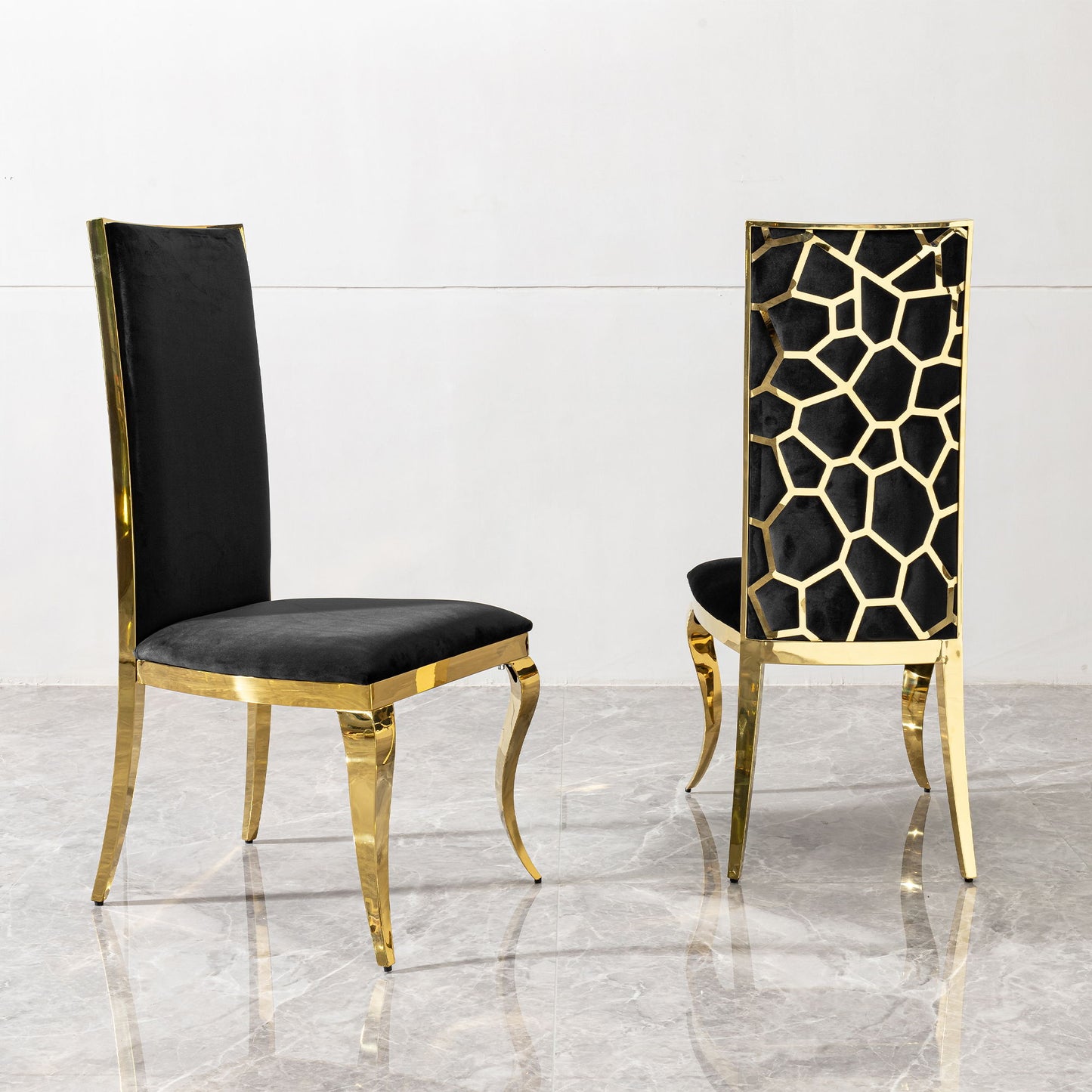 Dining Chair (Set of 2) With Unique Backrest Stainless Steel Legs - Gold Home Essentials