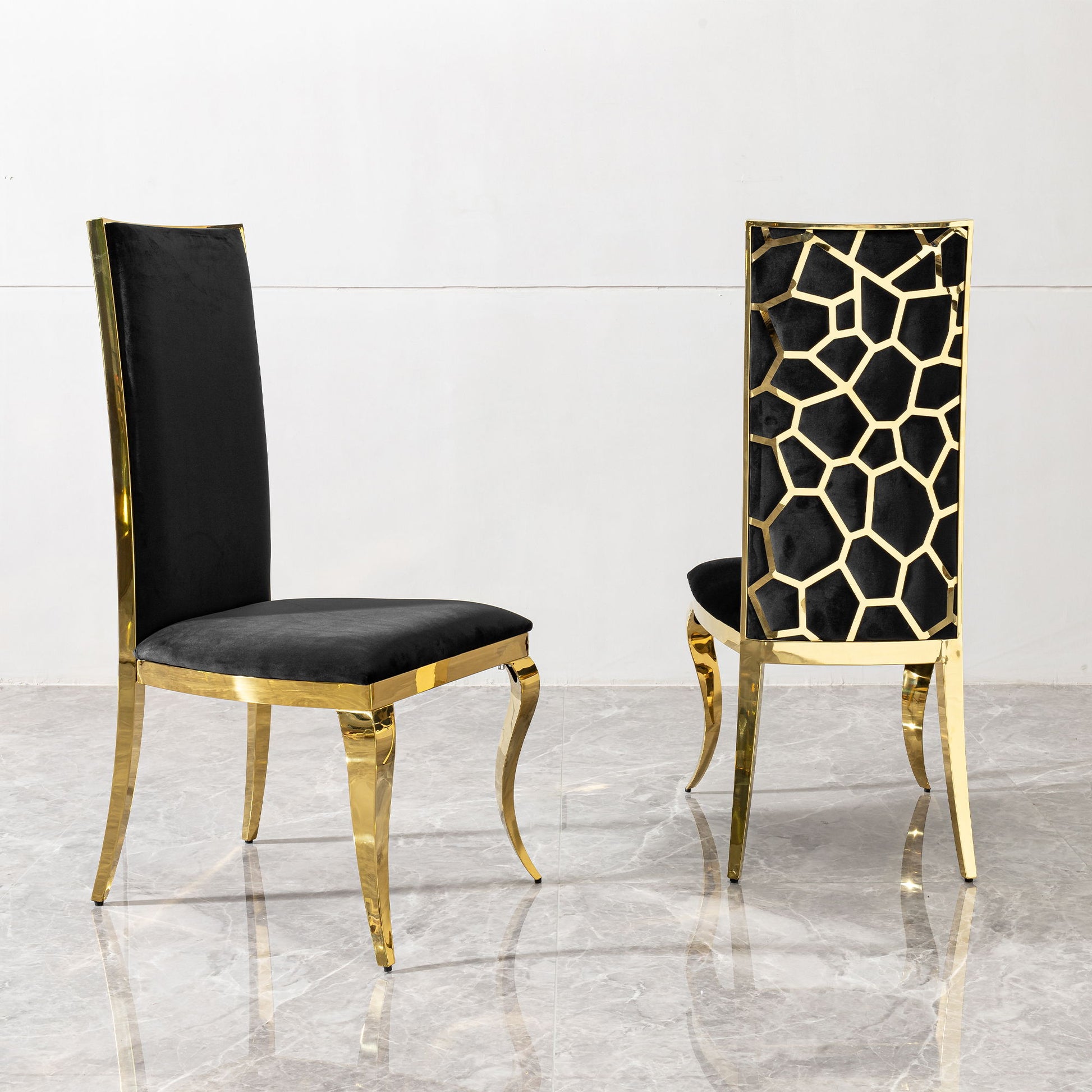 Dining Chair (Set of 2) With Unique Backrest Stainless Steel Legs - Gold Home Essentials