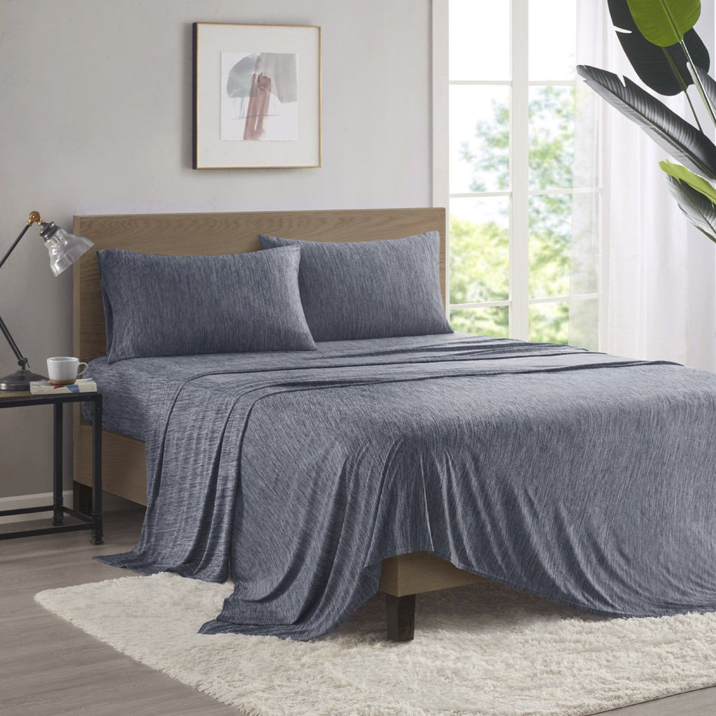 Comfort Cool Jersey Knit - Nylon Blend Queen Sheet Set - Navy