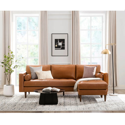 Mid-Century Tufted Leather Sectional With Reversible Chaise Nicelink