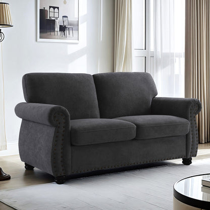 Soft Loveseat, Upholstered 2 Seater Couch, Loose Back Cushions And Turned Legs US Pride