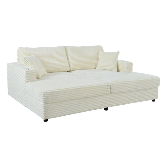 Oversized Loveseat Chaise With 2 USB Ports, 2 Cup Holders And 2 Throw Pillows Hearth and Haven