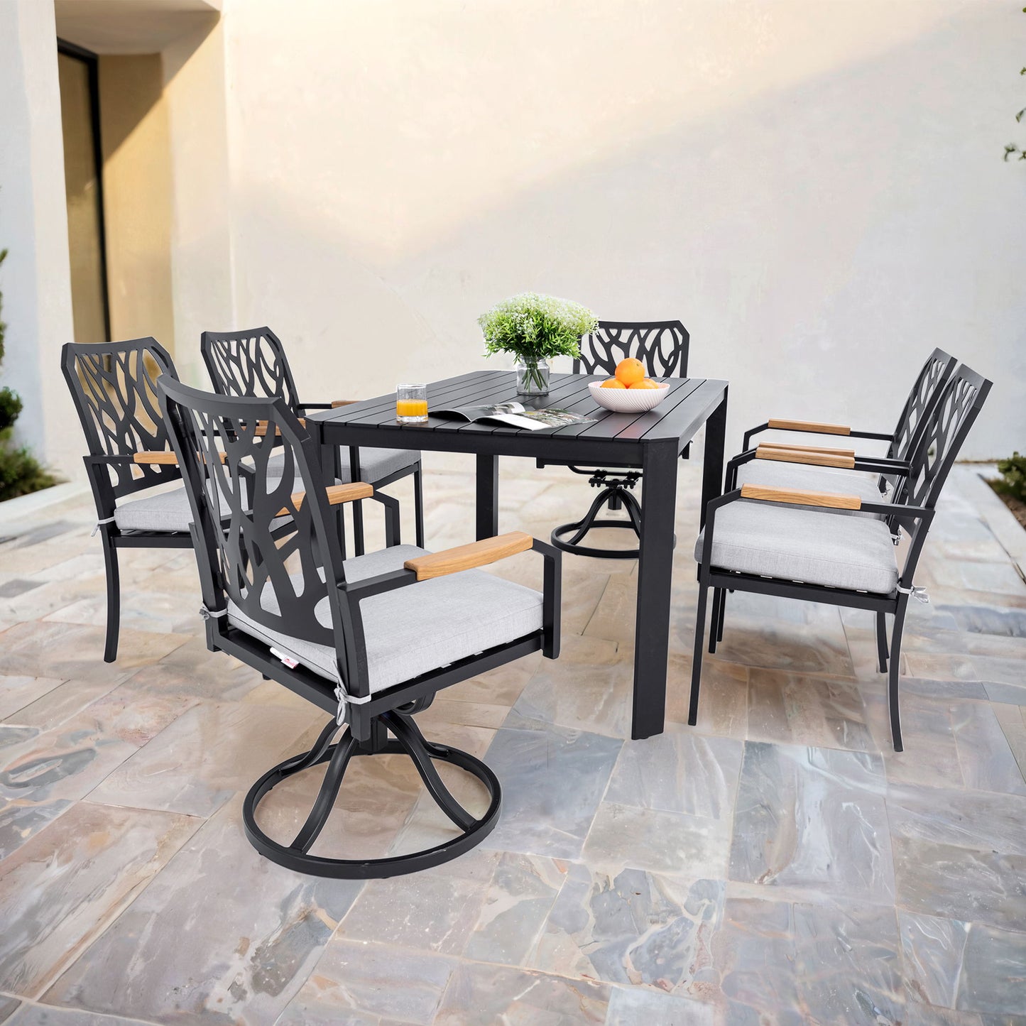 Outdoor Patio Furniture Dining Set With Sunbrella Fabric, Rectangular Table With Umbrella Hole Life Outside