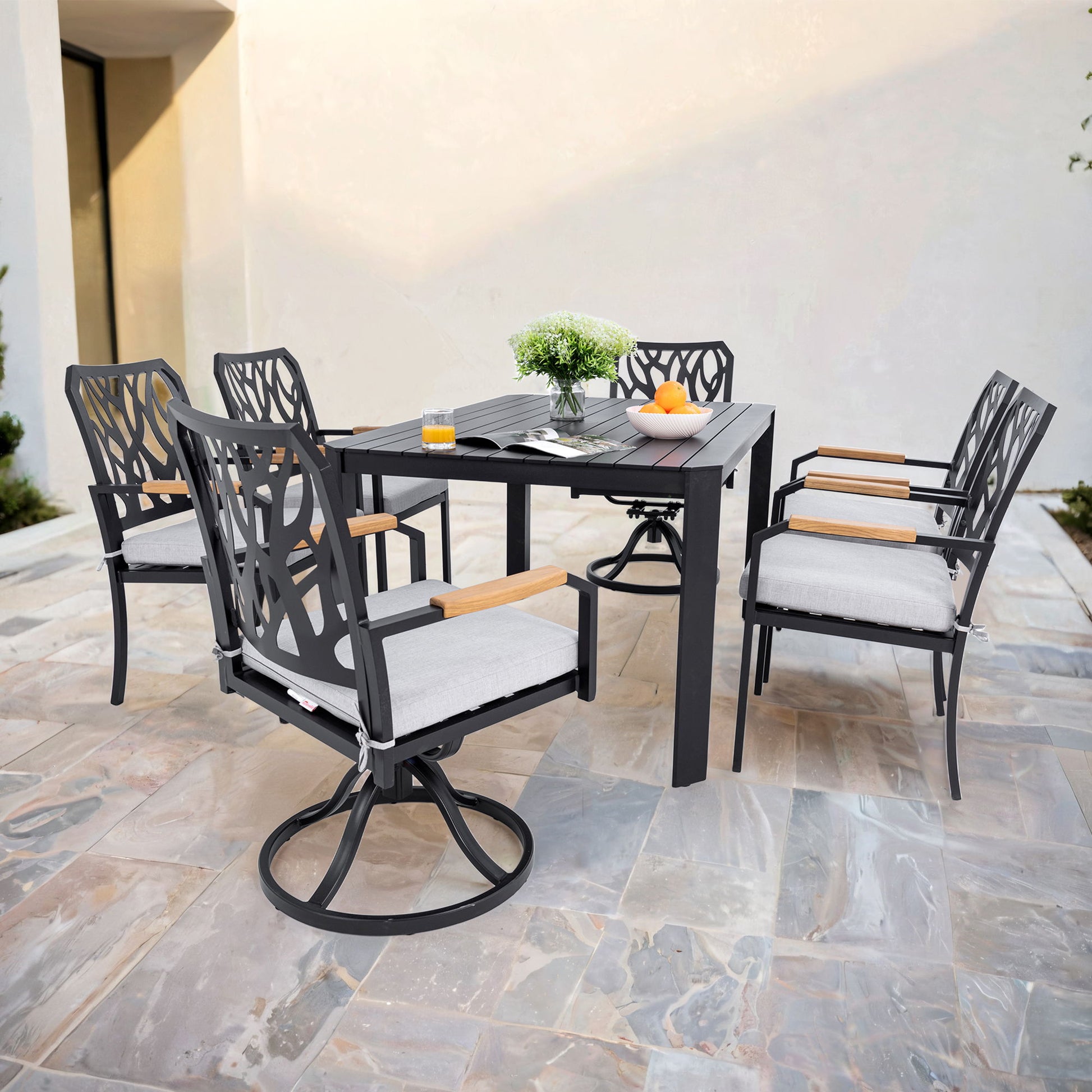 Outdoor Patio Furniture Dining Set With Sunbrella Fabric, Rectangular Table With Umbrella Hole Life Outside