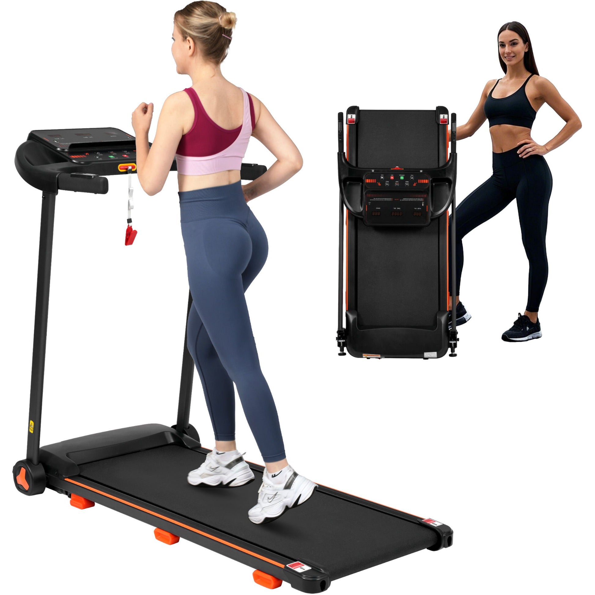 2.5Hp Quiet Folding Treadmill With Heart Rate Sensor, 300Lbs Weight Capacity, With USB Charge Station For Android & Bluetooth Speaker, 6 Shock Absorbing - Black Daily Nest