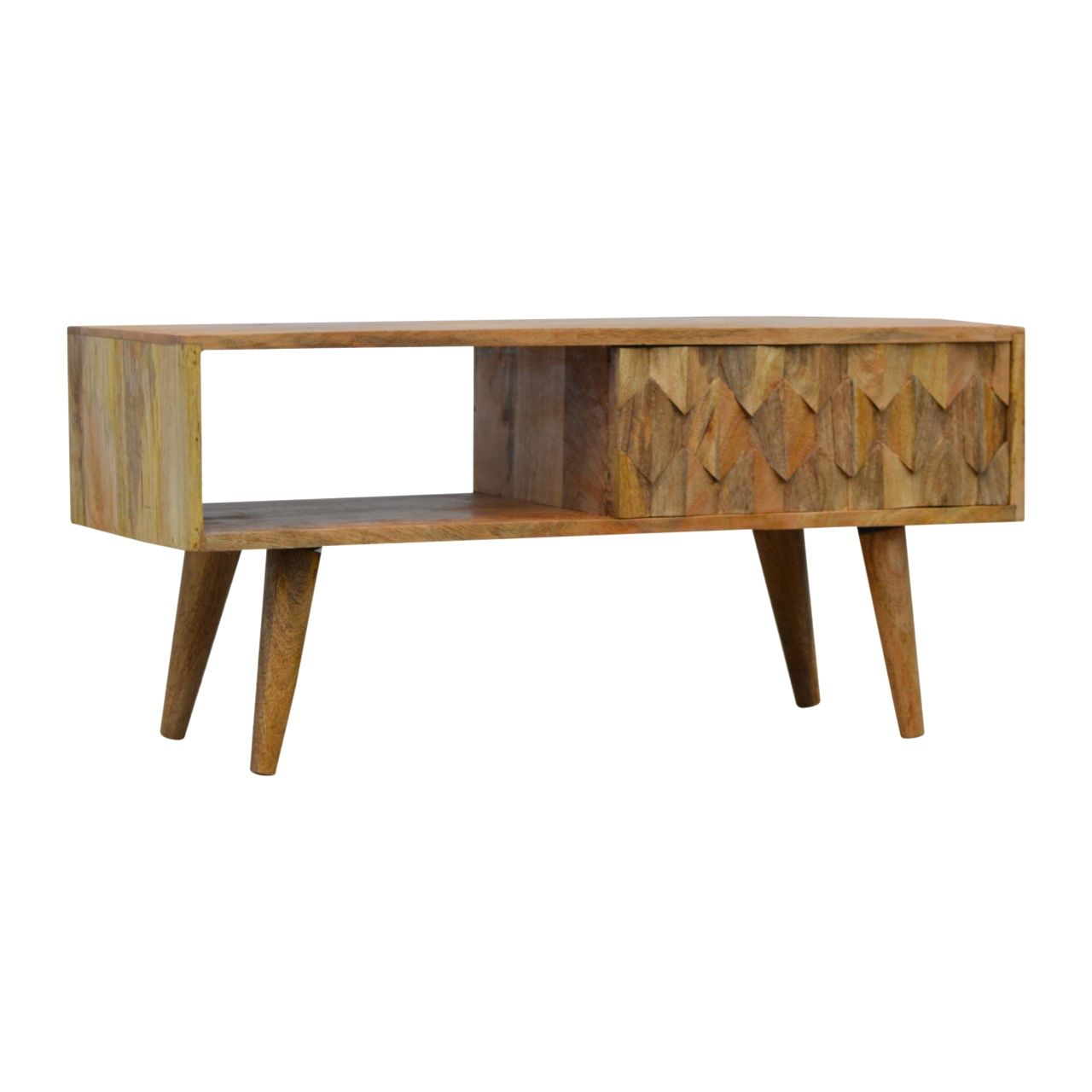 Pineapple Carve Sliding Media Unit - Oak Artisan Furniture
