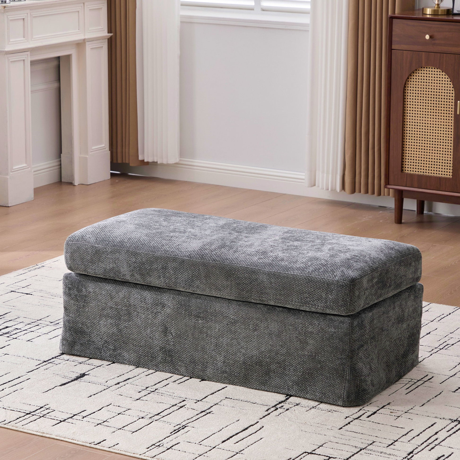 Wide Modern Upholstered Ottoman Foot Stool Home Essentials