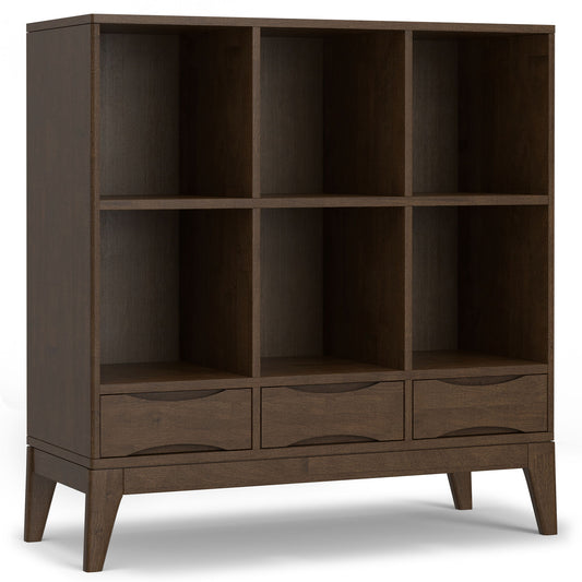 Harper - Low 6 Cube Storage With Drawers - Walnut Brown Simpli-Home