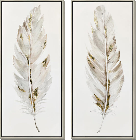 24x54 Hand Painted Textured Canvas In Frame (Set of 2) - White