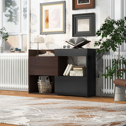 Modern Extendable & Rotating Cabinet With Drawer And Flip Doors For Versatile Storage - Black / Dark Walnut Hearth and Haven