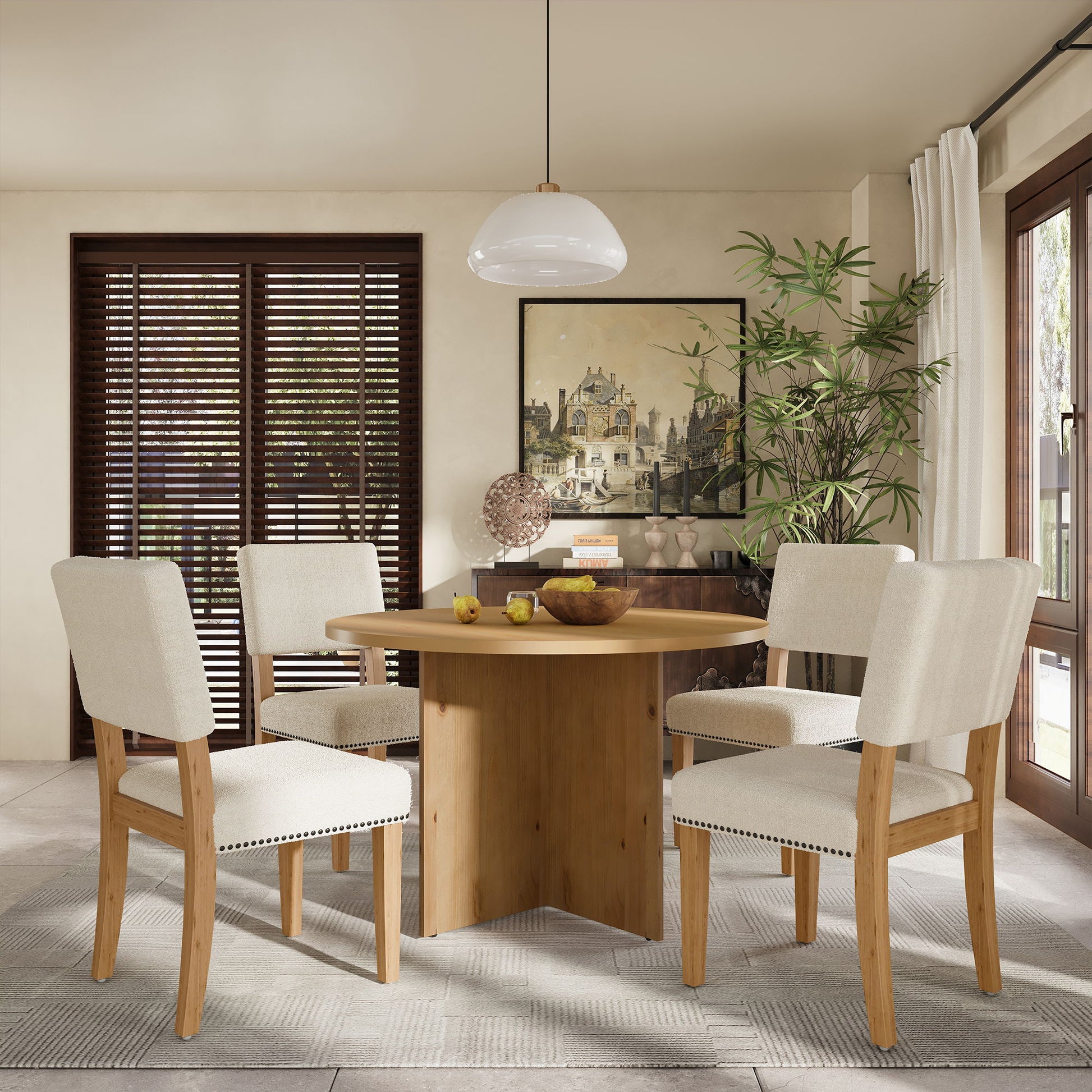 Topmax - 5 Piece Modern Round Dining Table Set Pedestal Kitchen Table Set With 4 Upholstered Dining Chairs For Studio, Apartment, Small Places Hearth and Haven