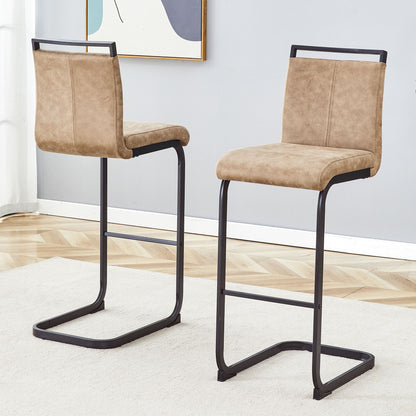 Modern Tech Fabric Bar Stool (Set of 2) With Metal Legs 42.5" Tall For Home Bar & Restaurant - Black / Brown Home Essentials