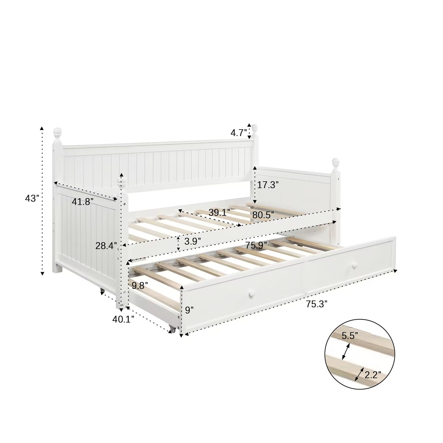 Twin Size Daybed & Twin Size Trundle - White DreamHaus