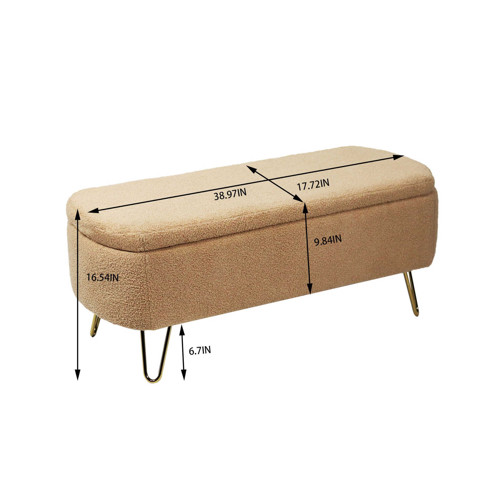 Storage Ottoman Bench For End Of Bed Gold Legs, Modern Camel Faux Fur Entryway Bench Upholstered Padded With Storage For Living Room Bedroom Home Essentials