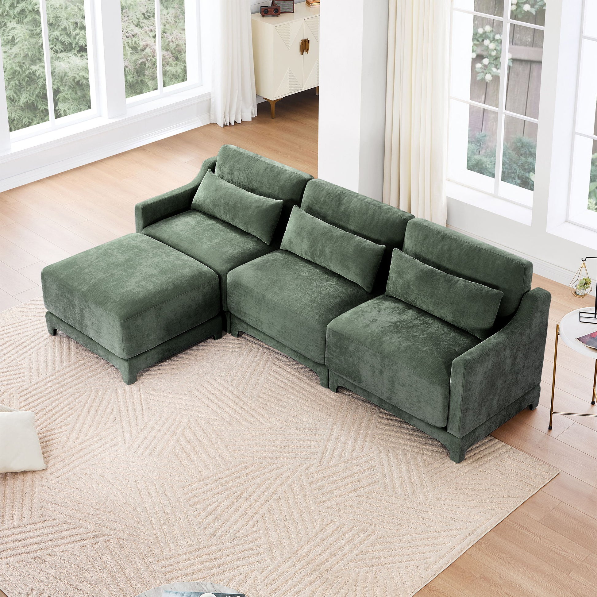 Stylish Sofa With Ottoman And Lumbar Pillows, Ergonomic Design Home Essentials