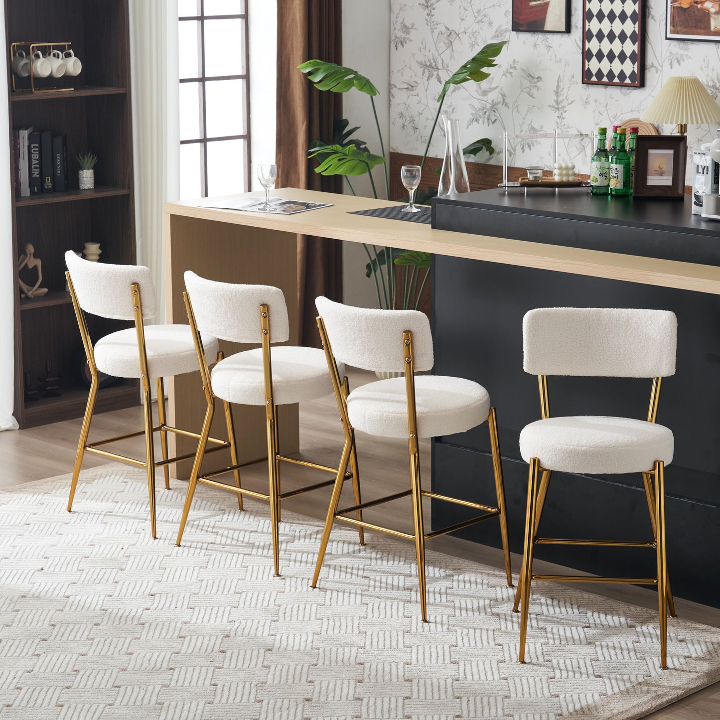 Modern Teddy Fabric Upholstered Bar Stools Home Essentials
