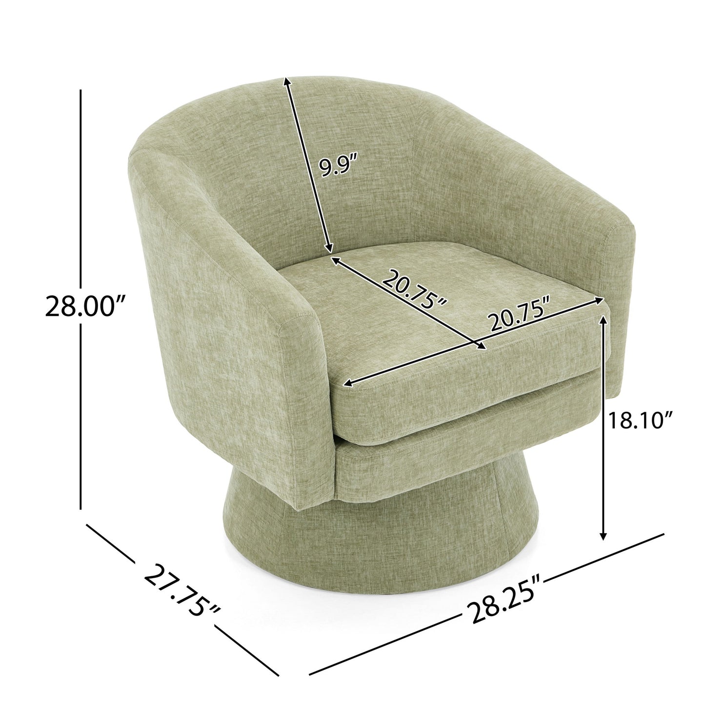 Swivel Barrel Chair With Cushioning For Living Room & Office, 360° Rotating - Green Noble House