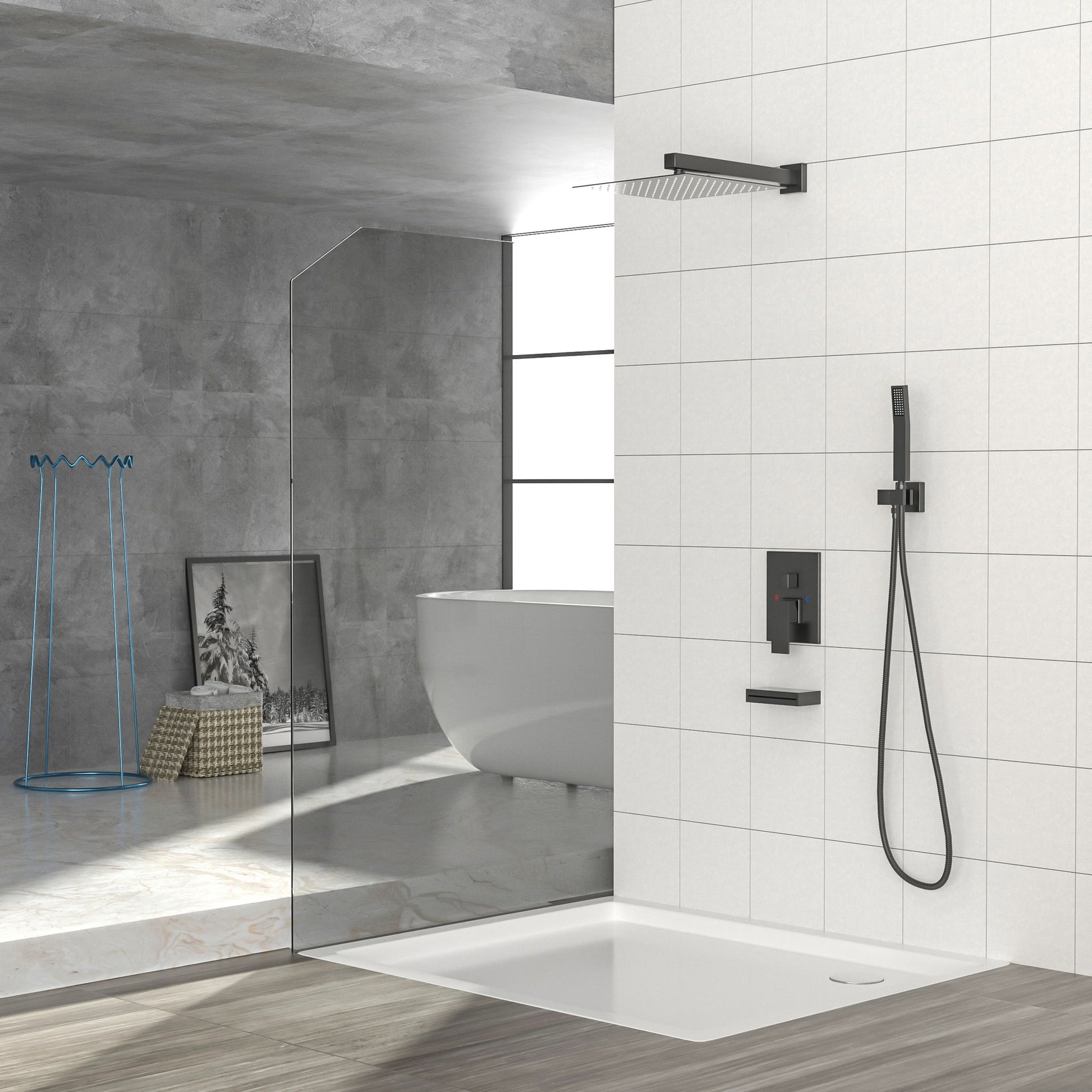 12" Ceiling Mount Square Shower System With Waterfall Tub Spout And Handheld Shower Daily Nest