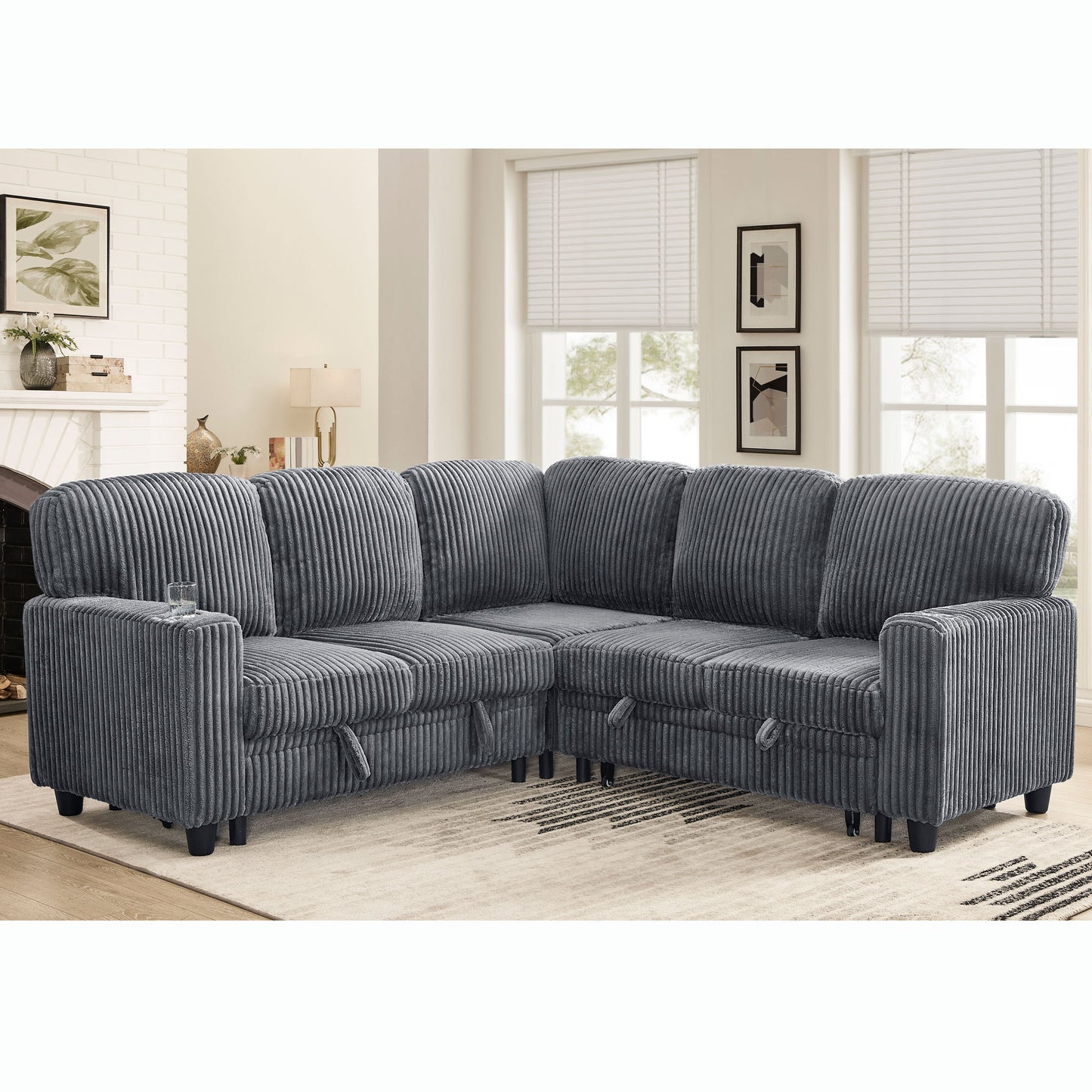 L-Shaped Sofa With Pull Out Sofa Bed With USB Home Essentials