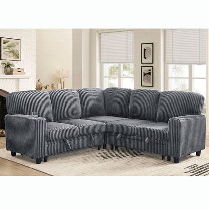 L-Shaped Sofa With Pull Out Sofa Bed With USB Home Essentials